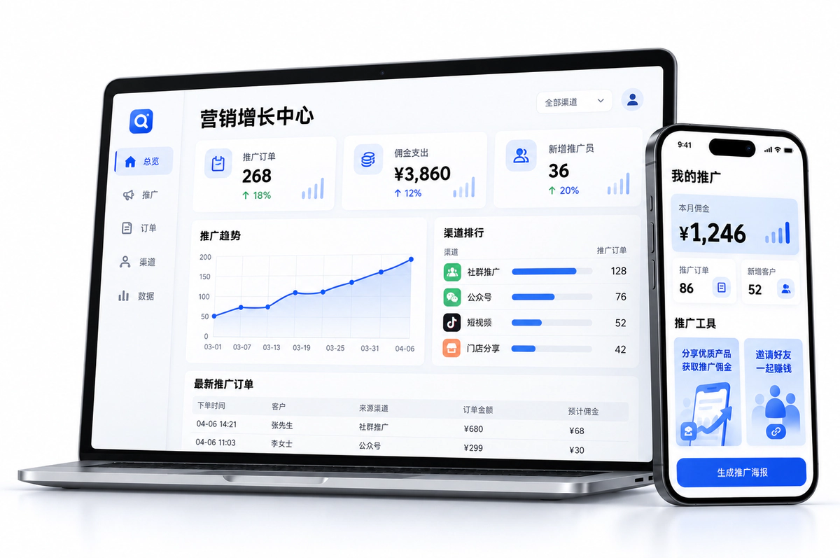 推广分销与营销增长系统,示意图