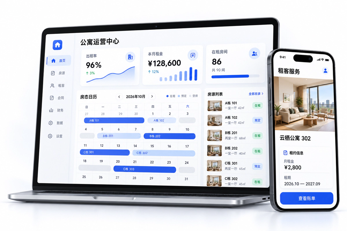公寓房态与租客服务系统,示意图