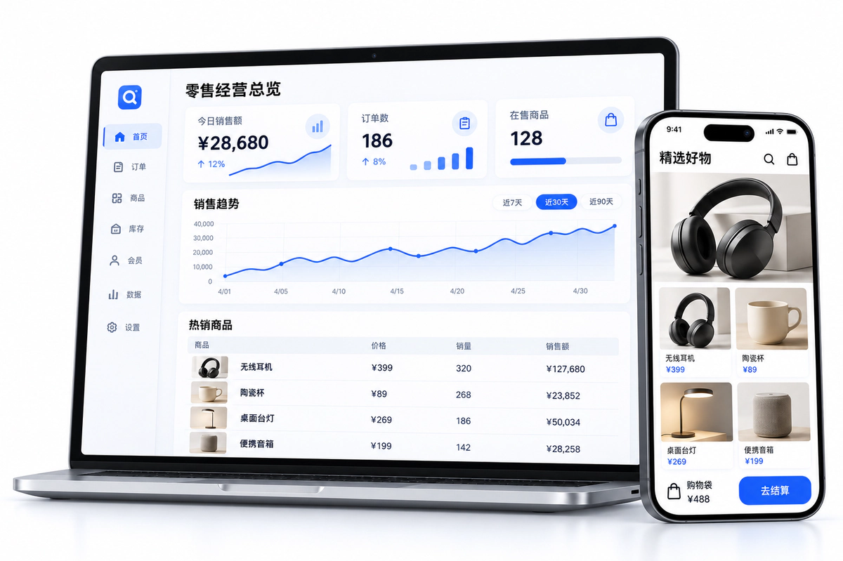 新零售商城与门店经营系统,示意图